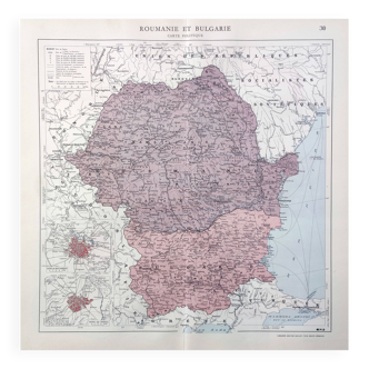 Old map Romania and Bulgaria 43x43cm from 1950