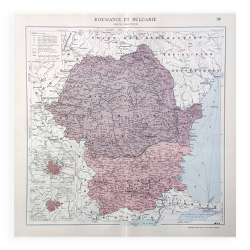 Old map of Romania and Bulgaria 43x43cm from 1950