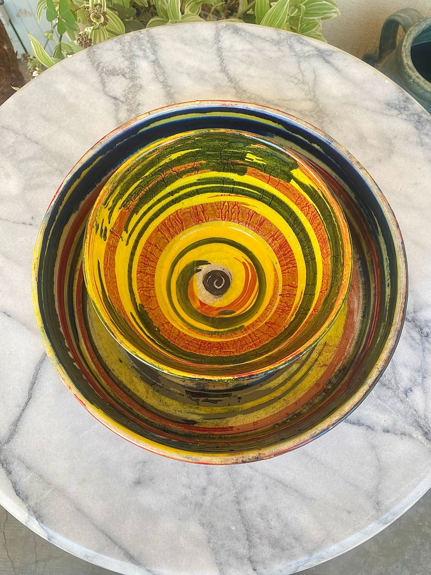 Large glazed terracotta centrepiece signed