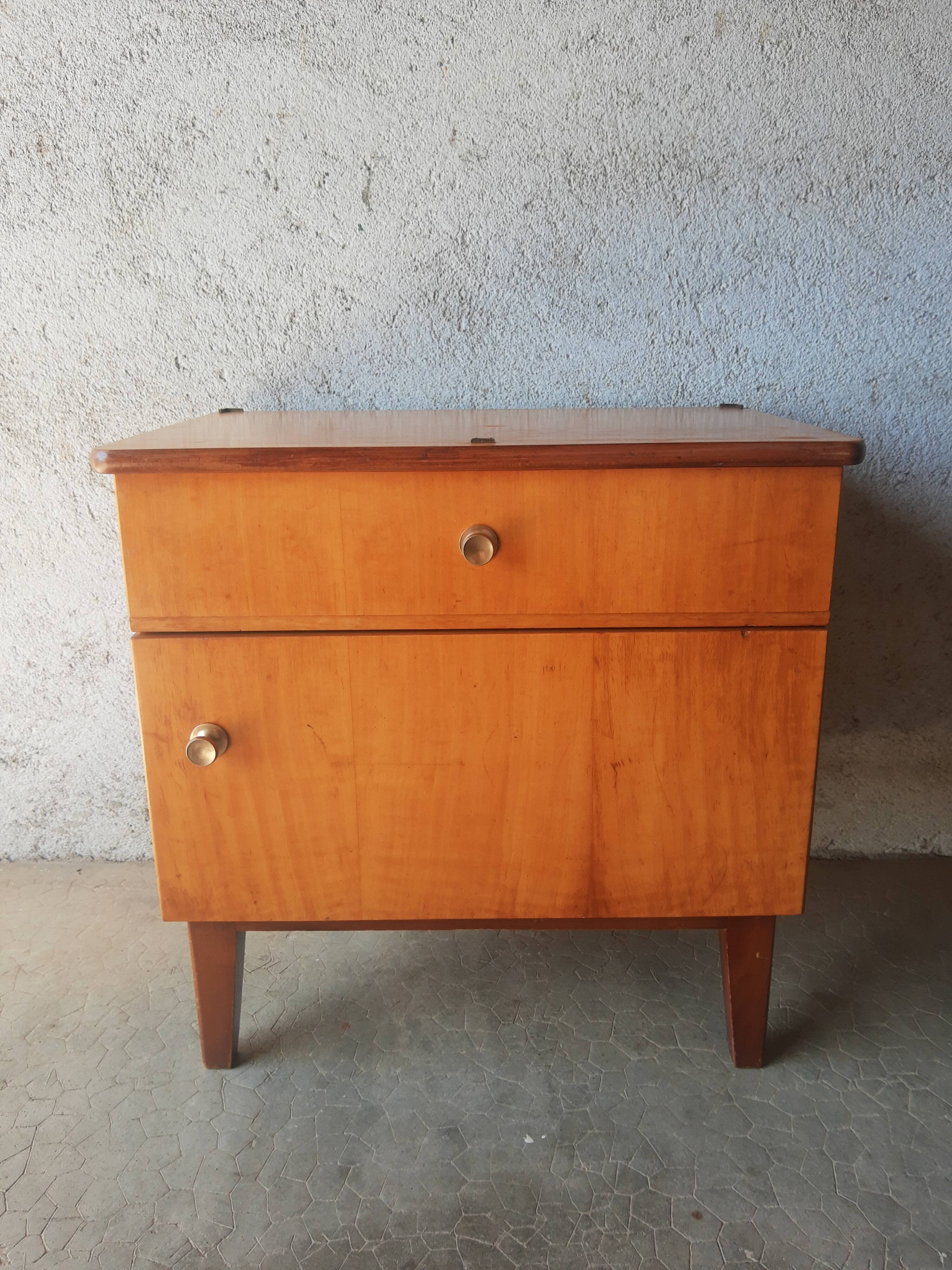 Vintage 70s light wood bedside table