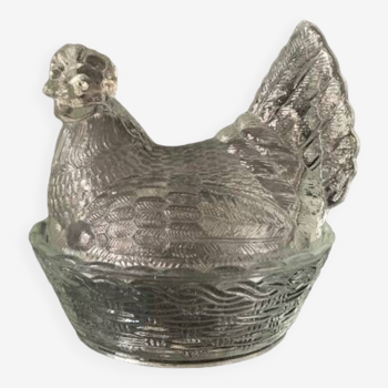 Poule en verre pressé des années 20, bonbonnière