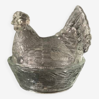 Pressed glass hen from the 1920s, candy box