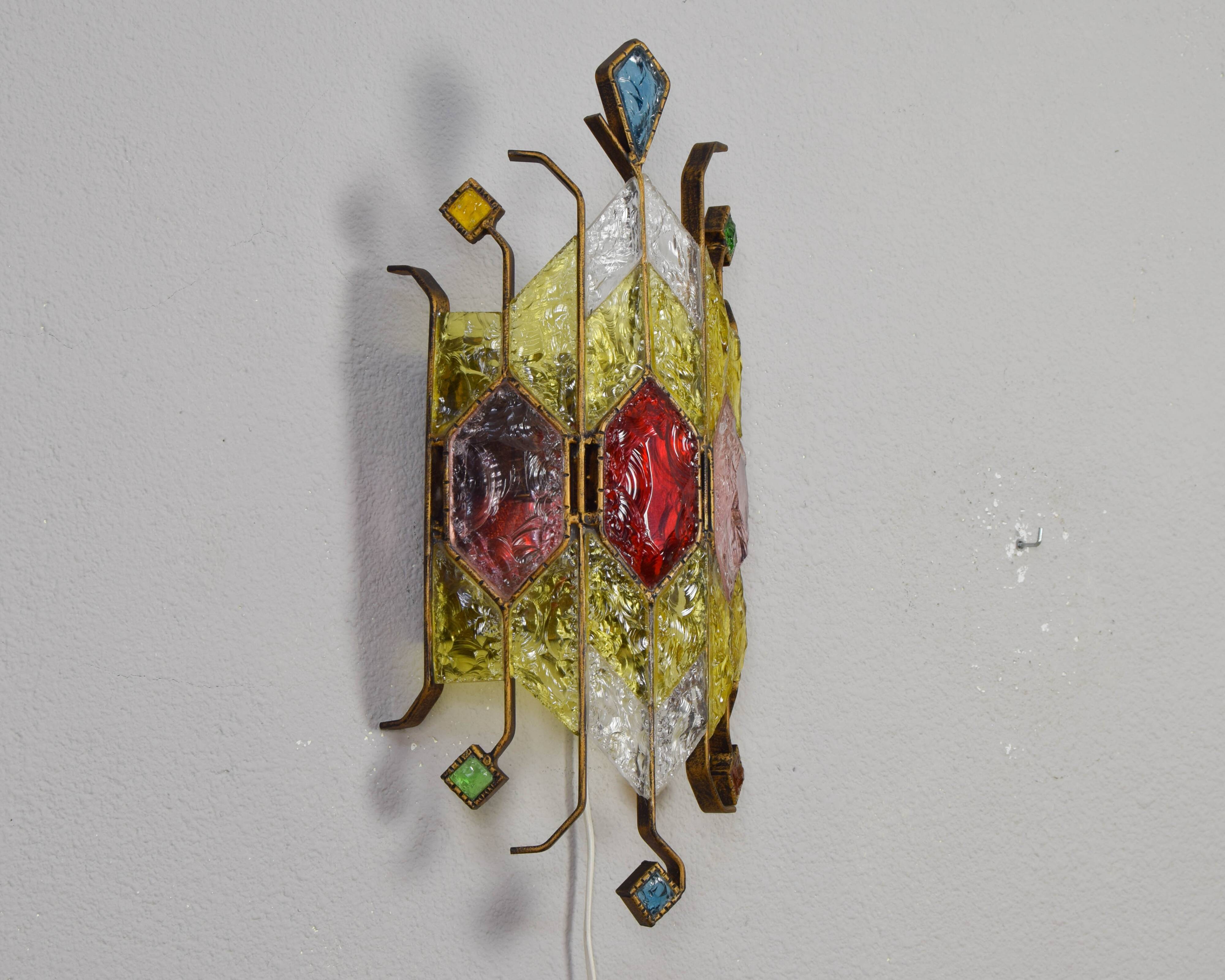 Mid-Century Italian Brutalist Murano Longobard for Poliarte Wall Lamp Sconce , 1980s