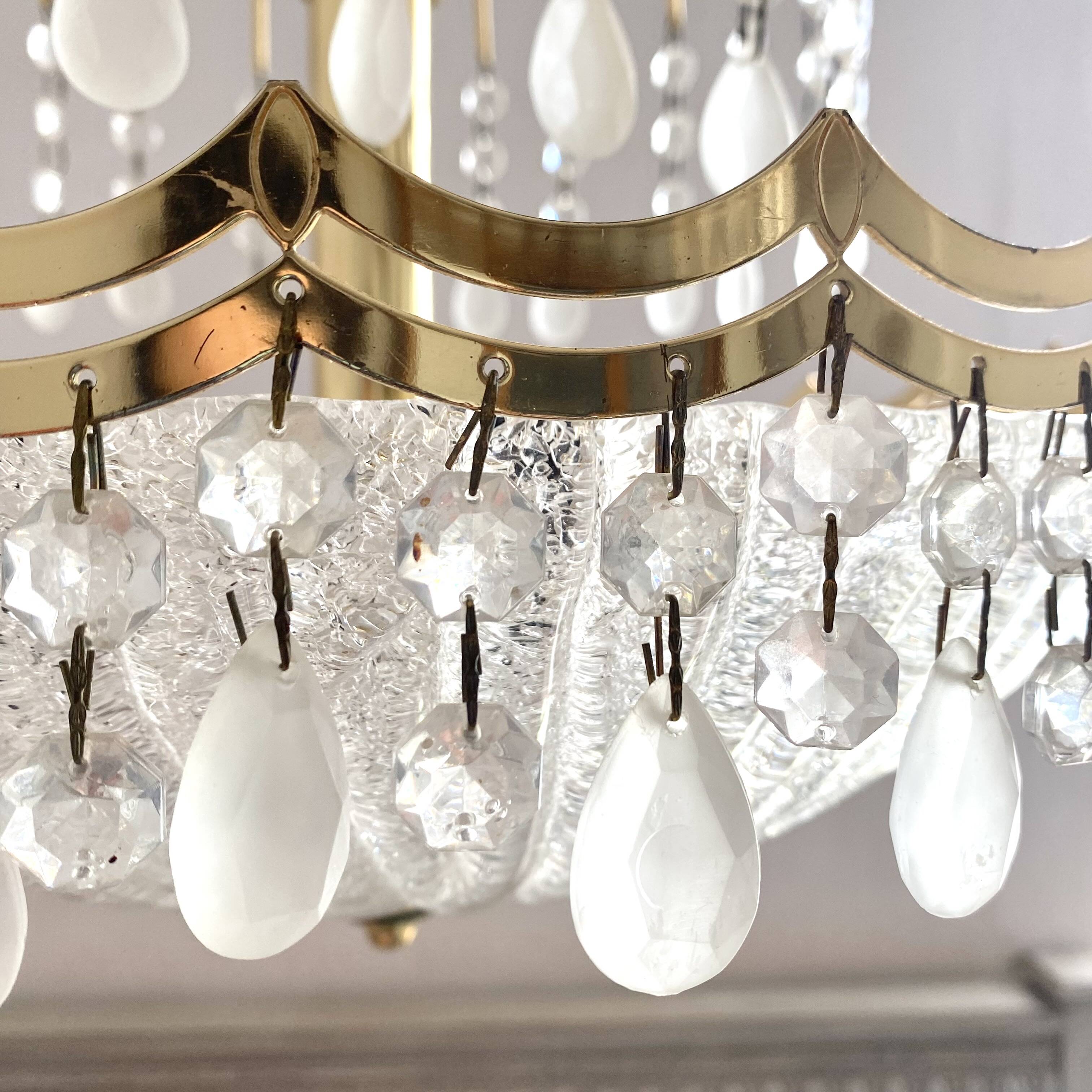 Gold metal basin pendant light with tassels - Italy