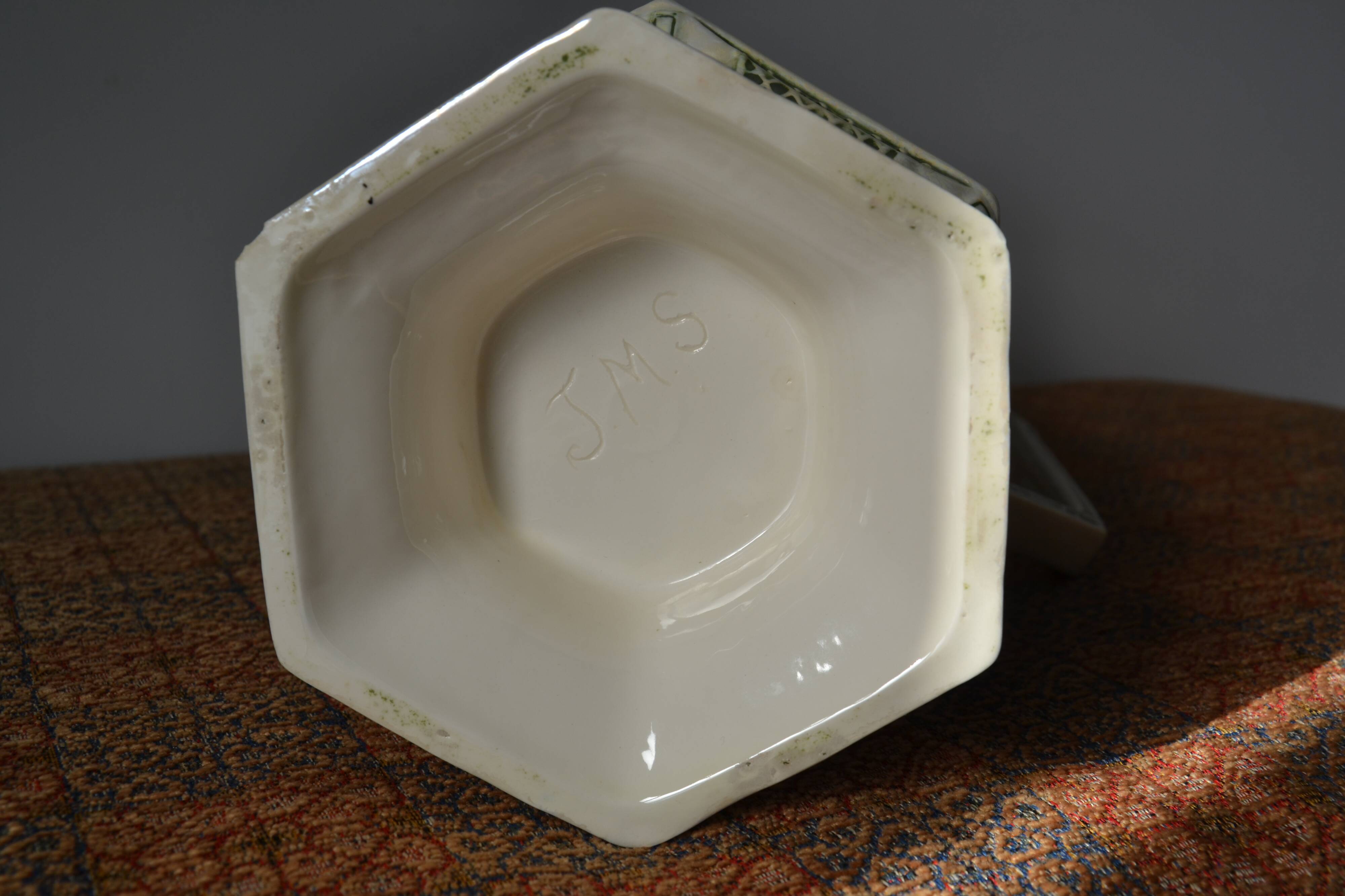 Decorative pitcher/sculpture in ceramic signed JMS