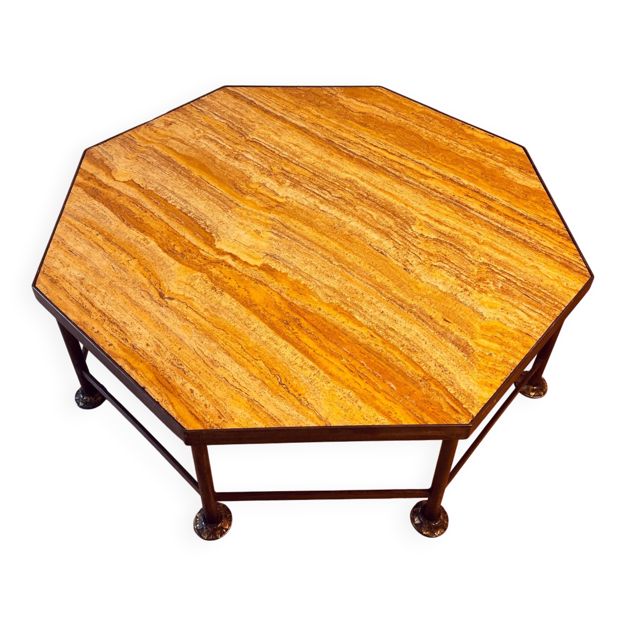 French Octagonal Travertine Coffee Table in the Style of Maison Jansen, 1960s