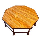 French Octagonal Travertine Coffee Table in the Style of Maison Jansen, 1960s