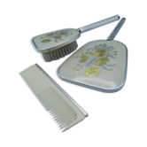 Hand mirror assembly, comb and brush.