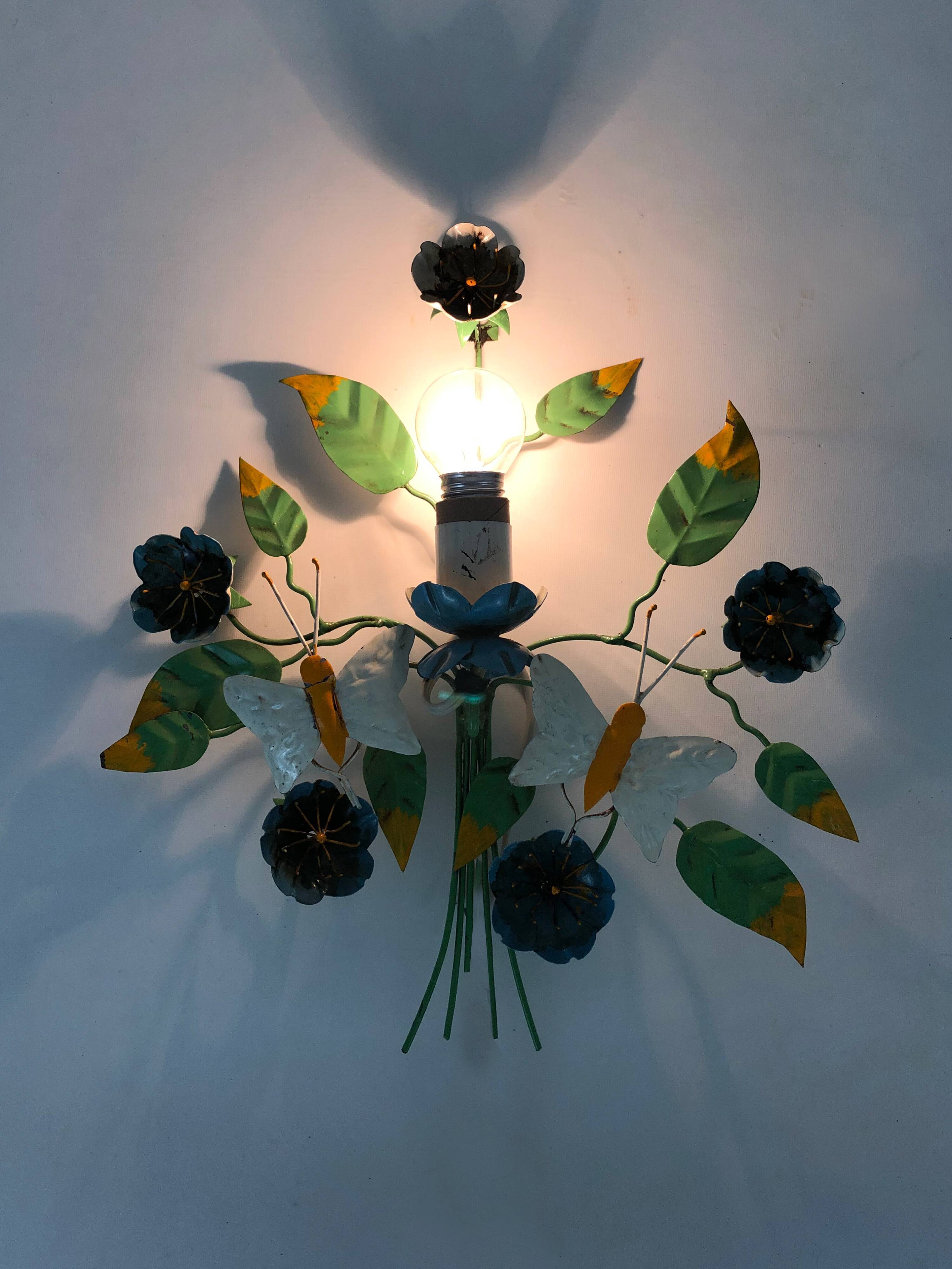 Paire d'appliques murales vintage italienne en tôle peinte 50/60