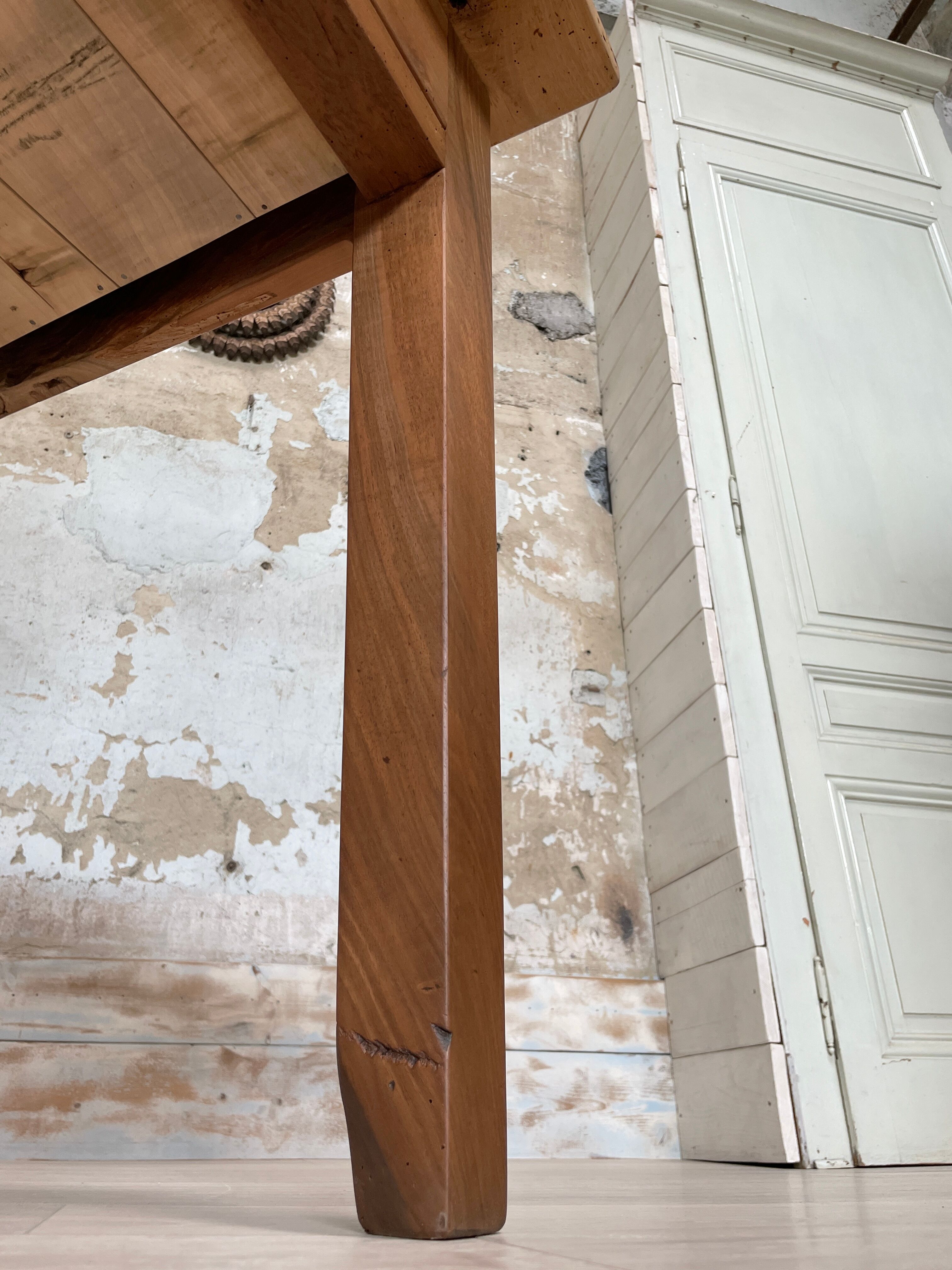 Vintage farmhouse table with spindle legs.