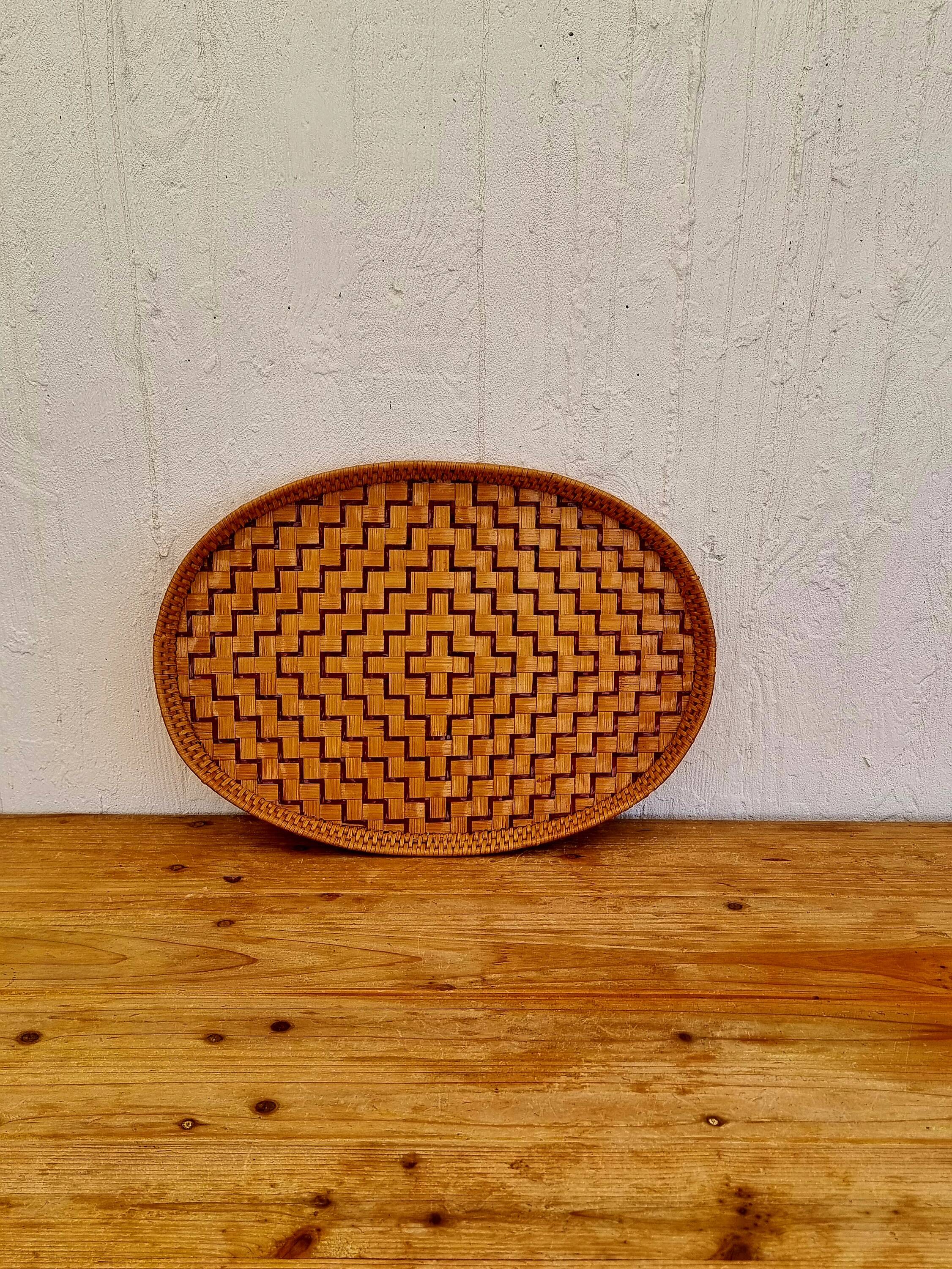 Vintage woven bamboo tray