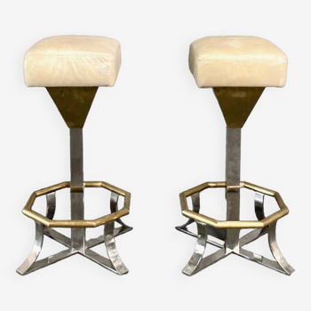 Pair hollywood regency bar stools