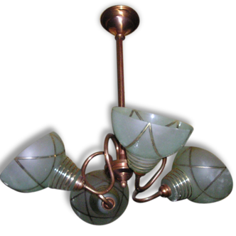 Chandelier suspension in copper and glass 4 lights, vintage 50s