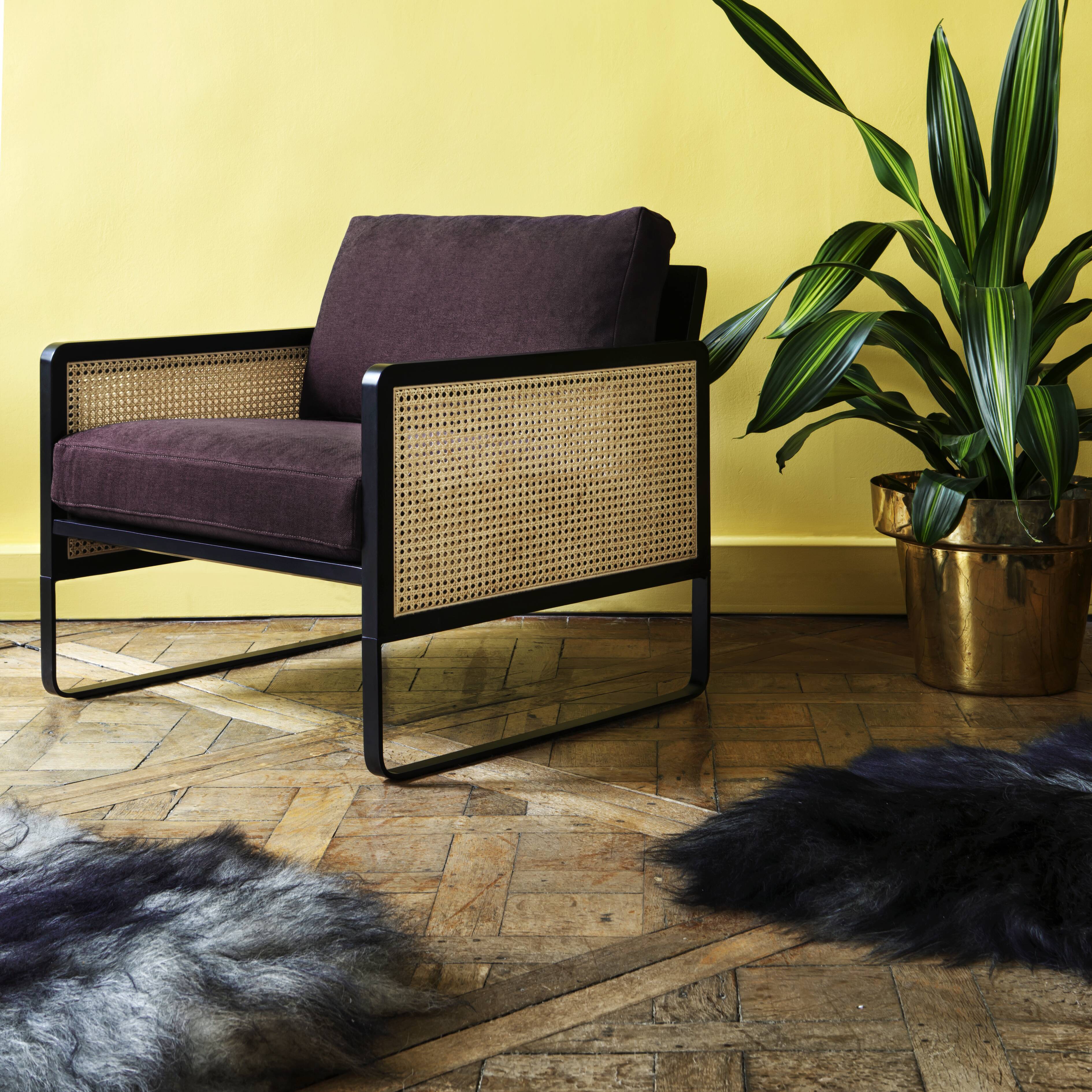 Fauteuil cannage prune bois noir