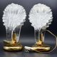 Set of 2 Murano glass "swan shape" table lamps with transparent leaves