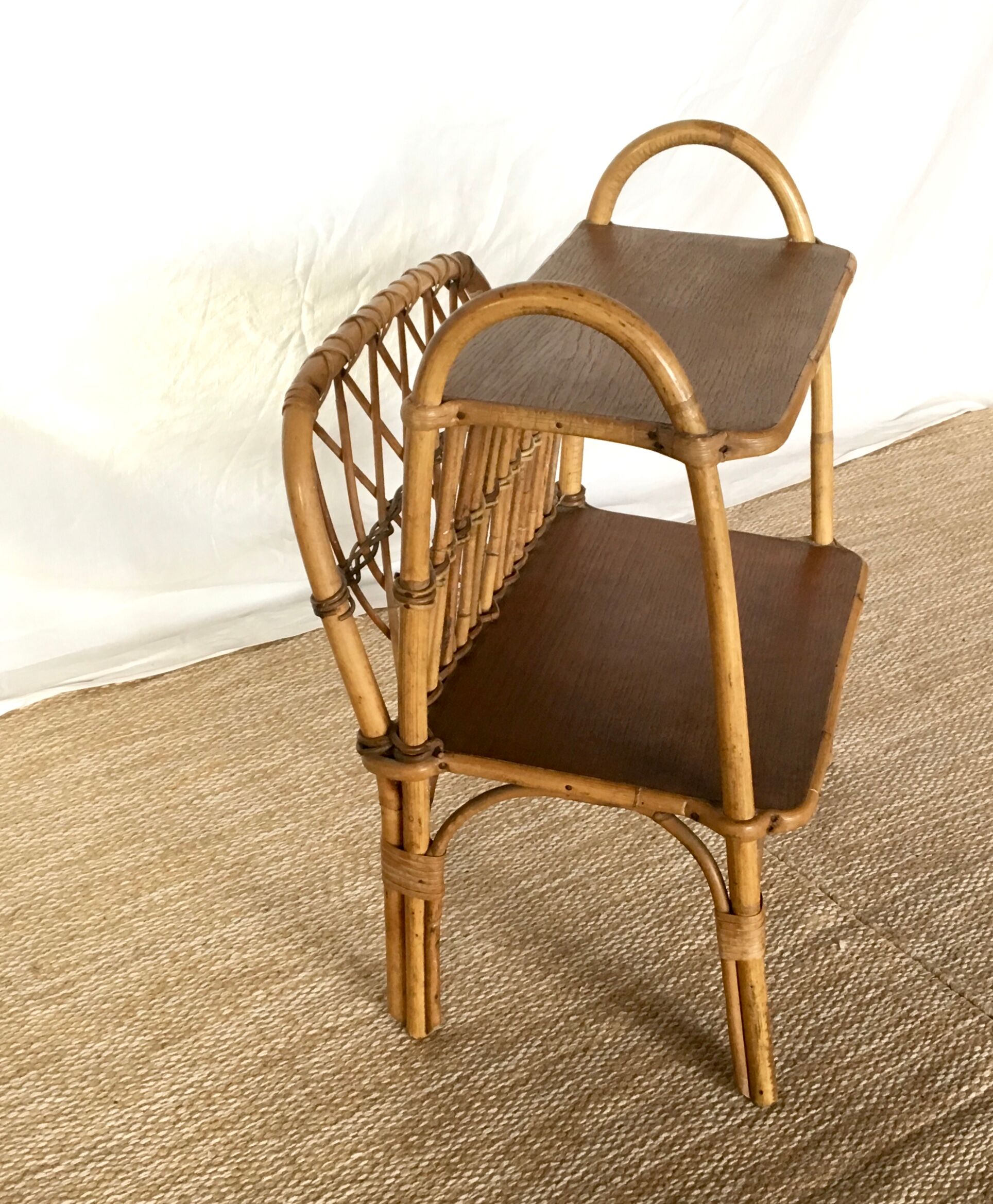 Side table with rattan magazines rack