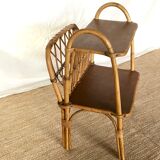 Side table with rattan magazines rack