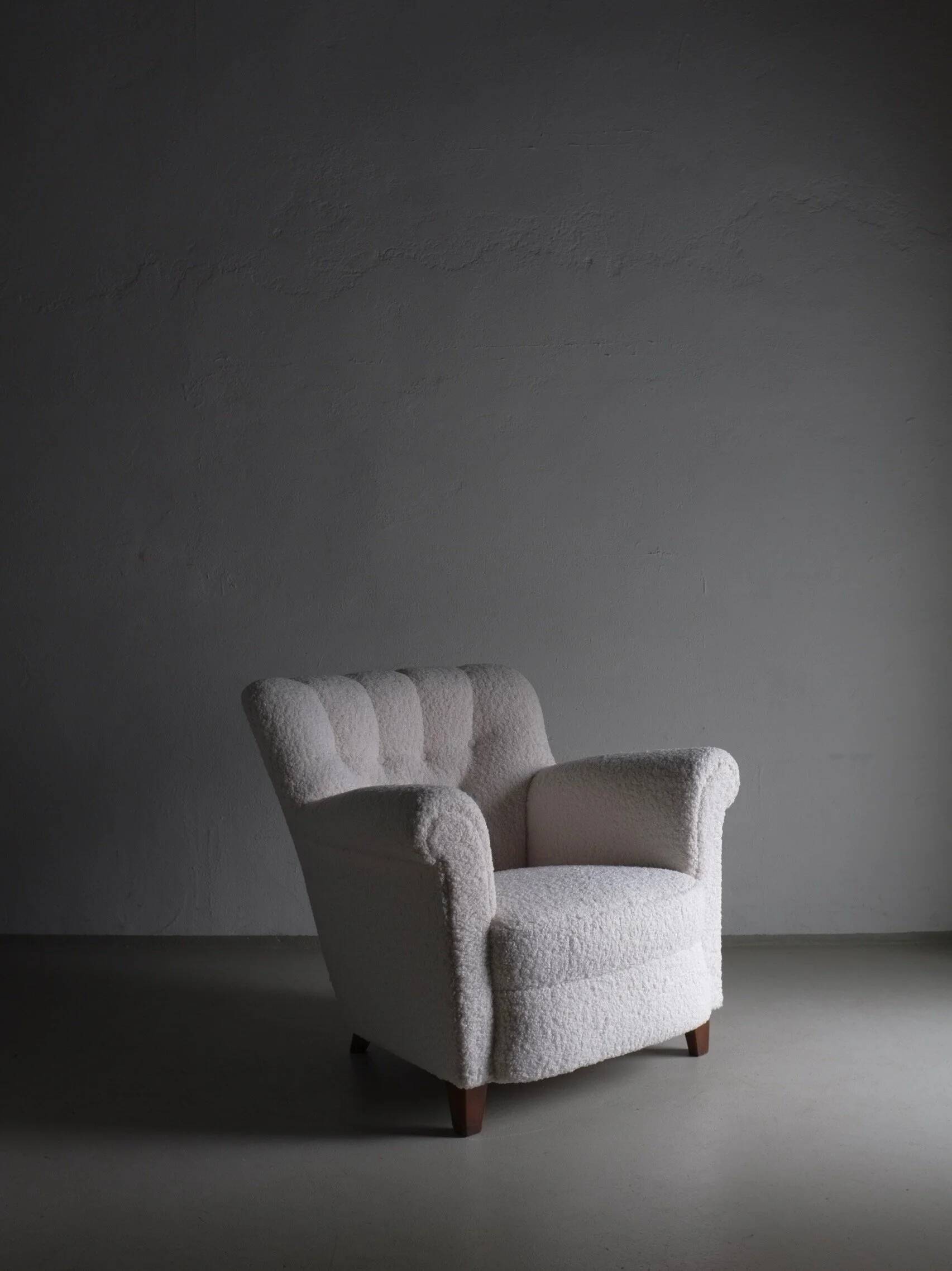 White faux shearling lounge chair | Sweden | 1940s