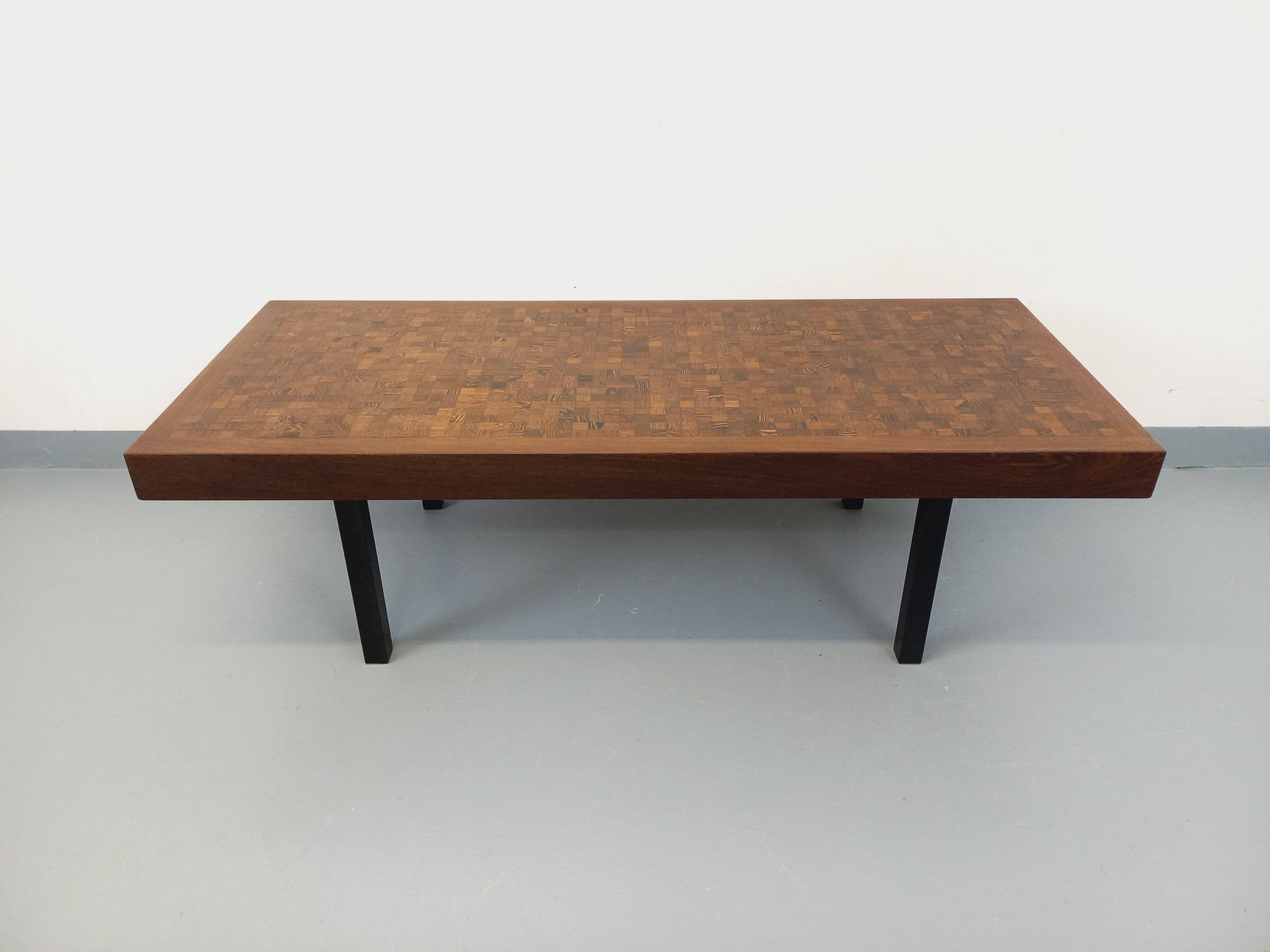 Vintage rectangular coffee table by Dieter Wackerlin in wood mosaic.