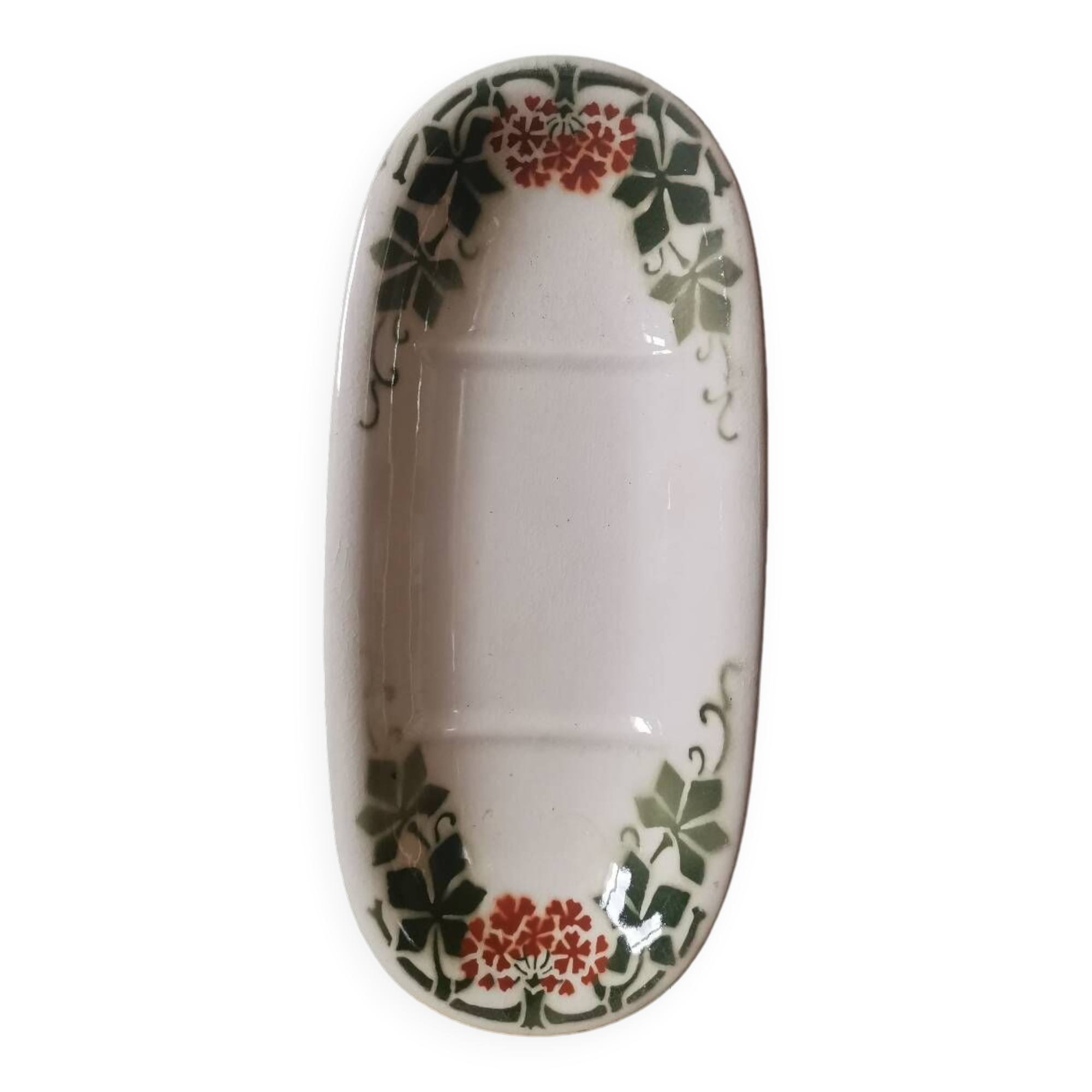 Vintage phlox ceramic soap dish K&G Lunéville France art nouveau flower pattern