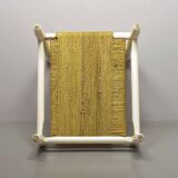 Charlotte Perriand Style Low Seat White Wicker Oak Lounge Chair and Stool