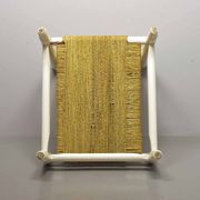 Charlotte Perriand Style Low Seat White Wicker Oak Lounge Chair and Stool
