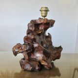 Imposing brutalist lamp in olive wood, 1970