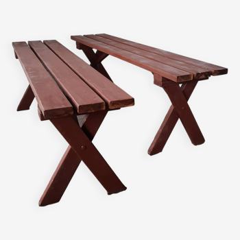 Pair of folding wooden garden benches