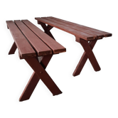 Pair of folding wooden garden benches