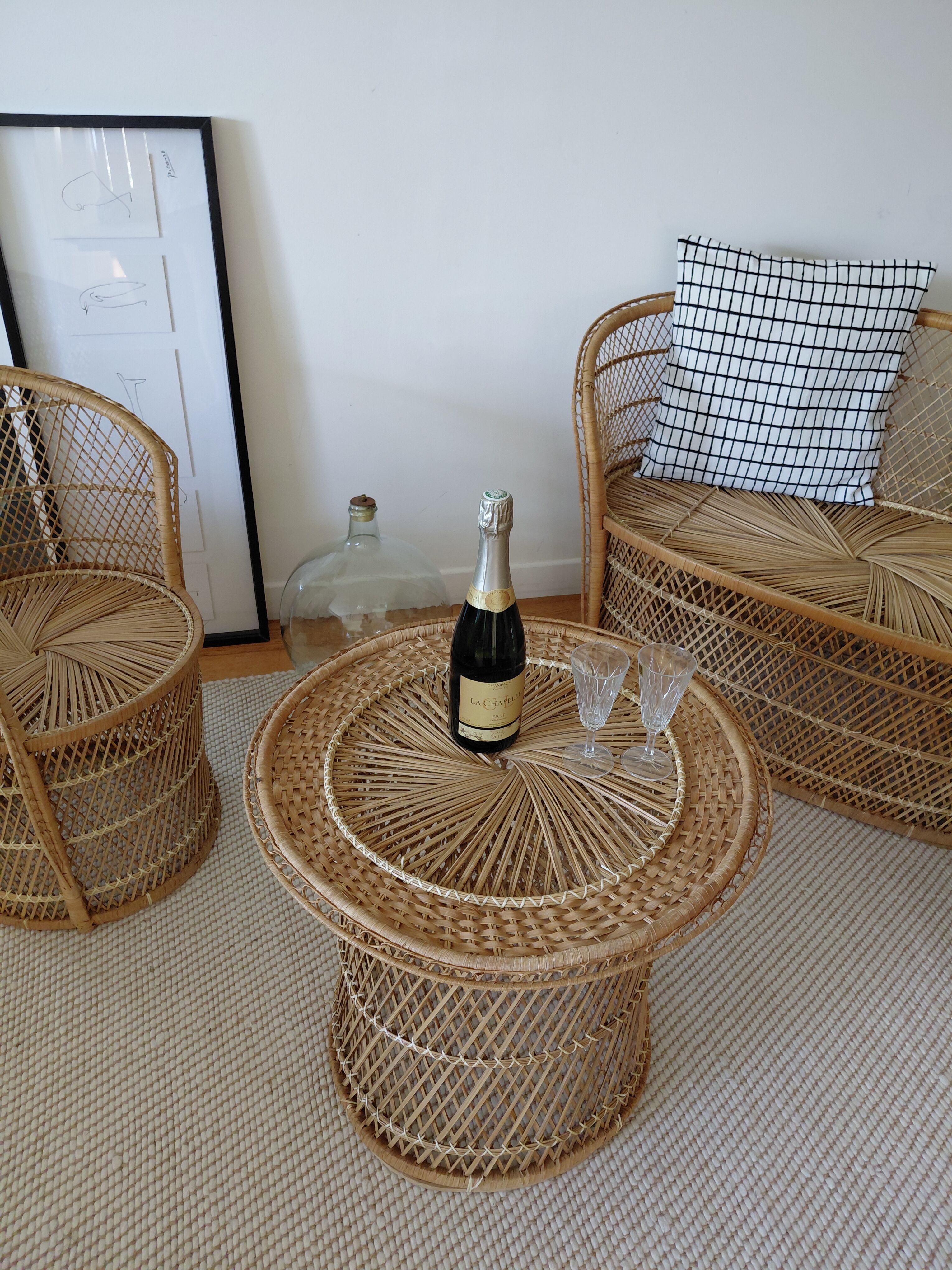 Vintage garden furniture in wicker rattan 1960 - complete 4-piece set