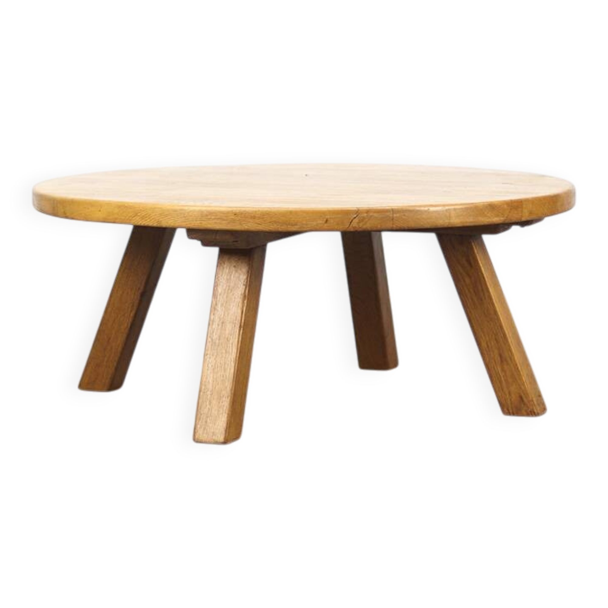 Large Round Rustic Vintage Brutalist Coffee Table in Oak