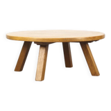 Large Round Rustic Vintage Brutalist Coffee Table in Oak