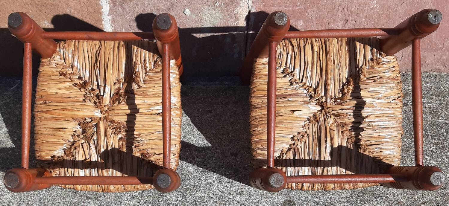 Pair of low armchairs by the fireplace. (Straw seat)