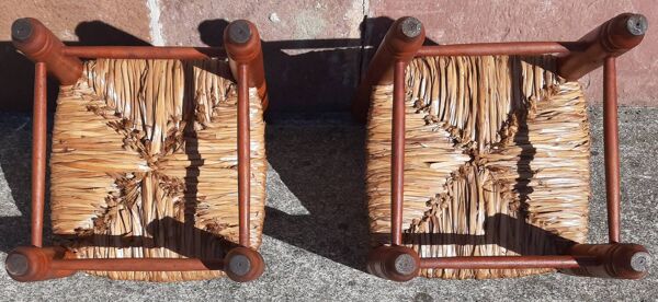 Paire de fauteuils bas de cheminée. (Assise paille)