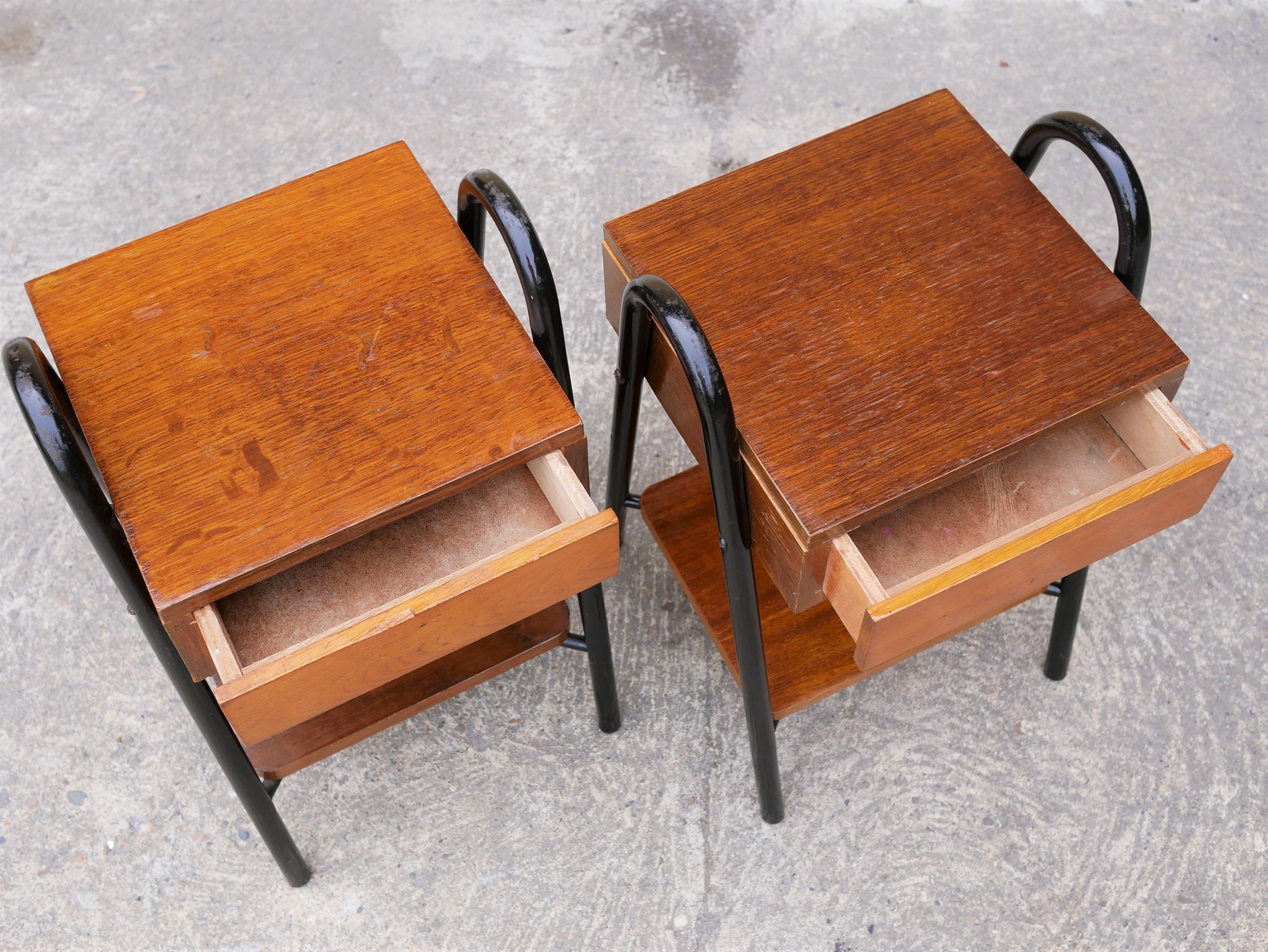 Pair of vintage bedside tables modernists wood and metal