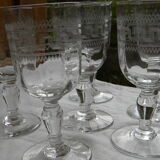 6 old glass glasses engraved glass