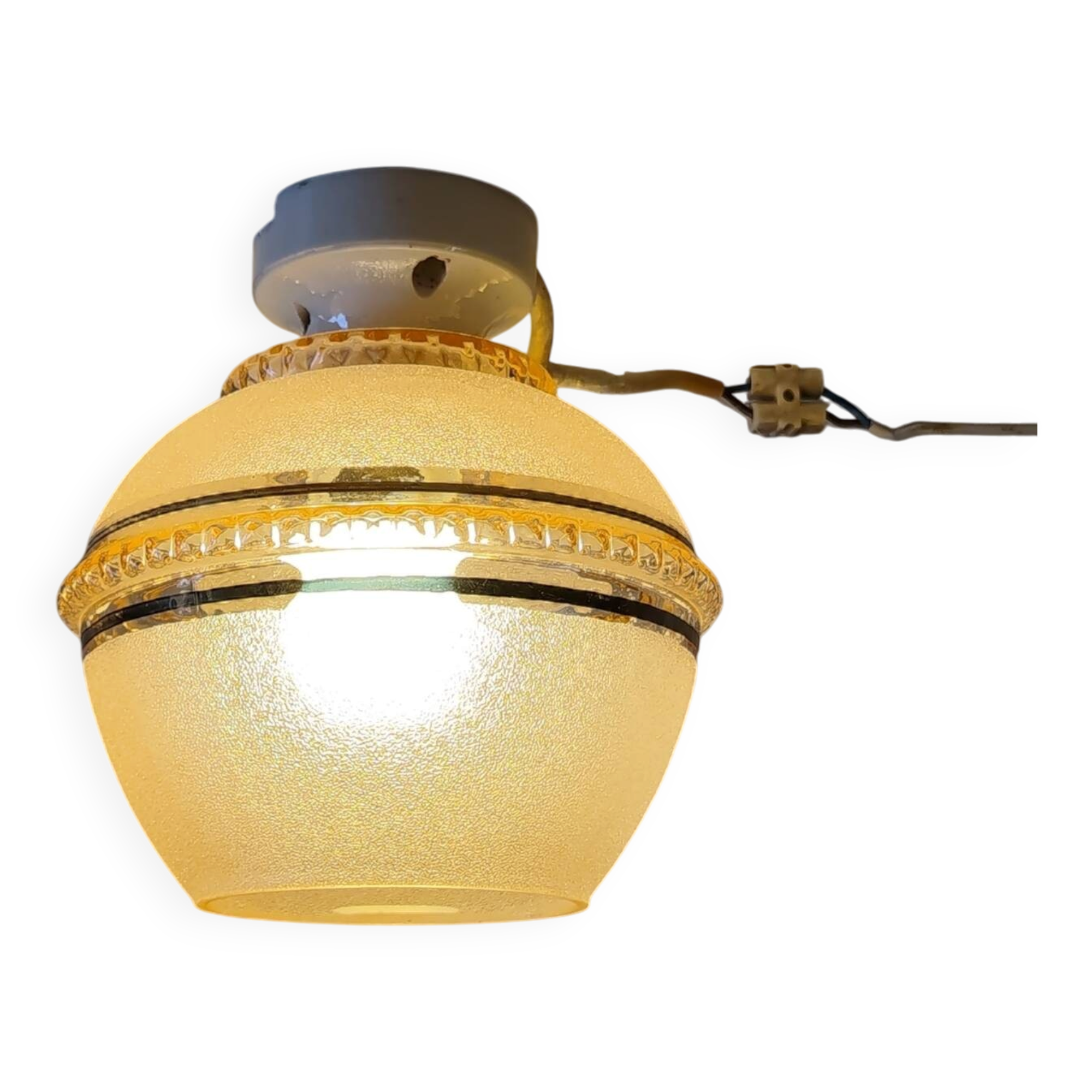 Art Deco ceiling light in porcelain and pink glass - mid 20th century