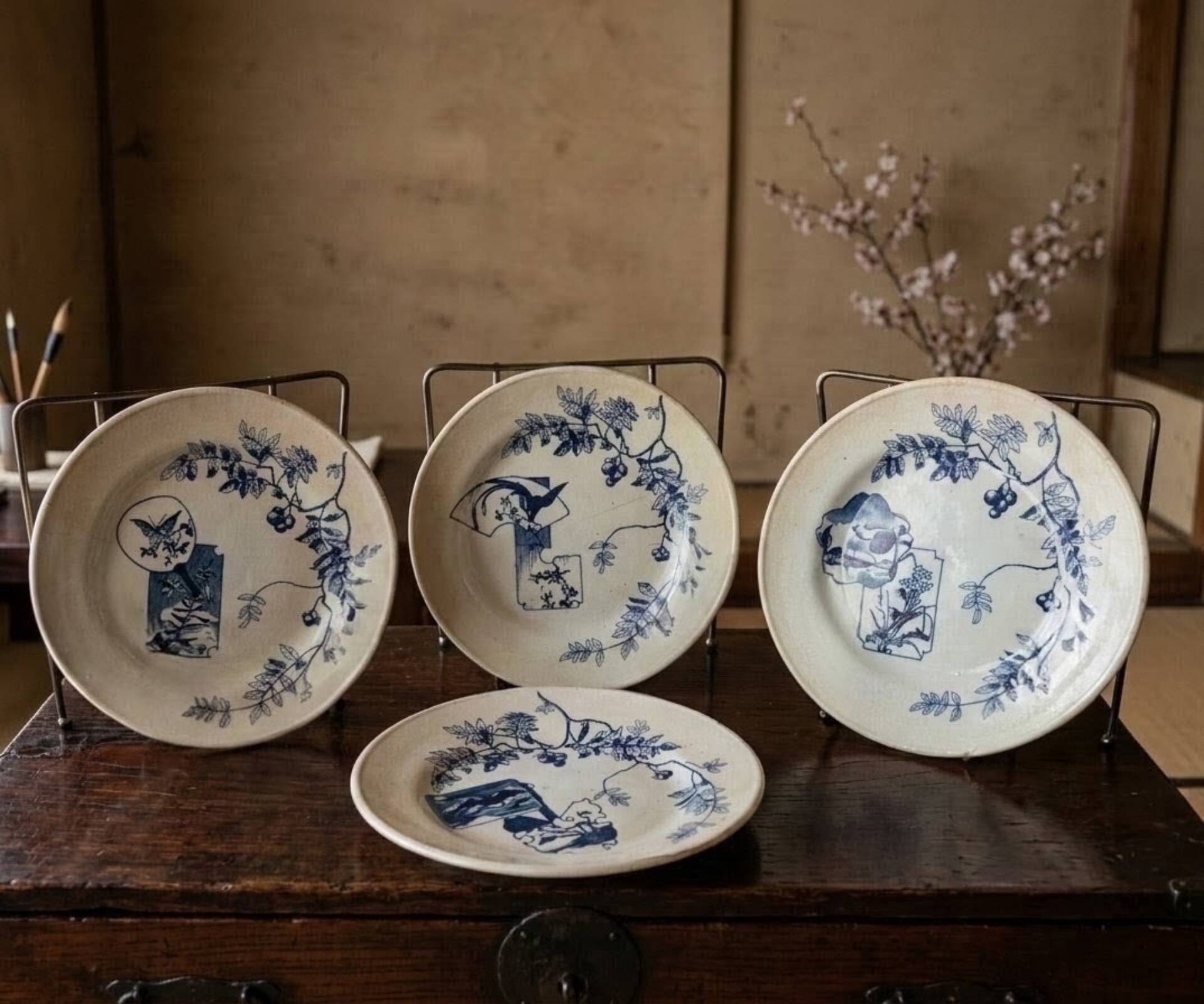 Set of 5 antique plates Choisy-le-Roi Model Kioto Earthenware Ja
