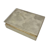 Rectangular light onyx jewellery box with brass trim, empty.