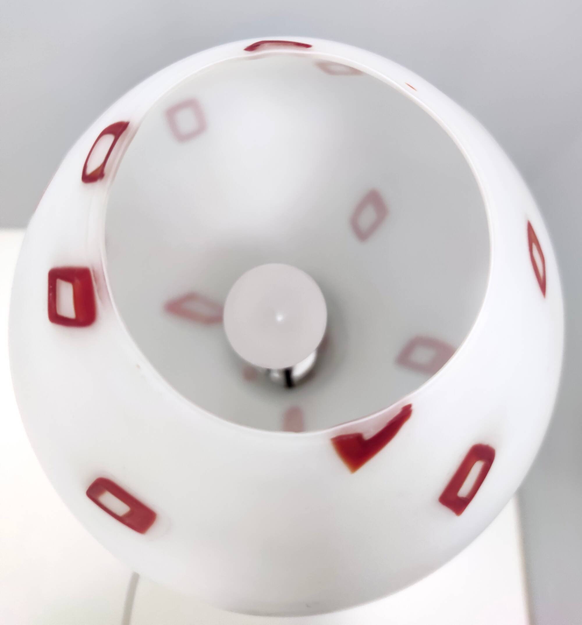 Floor Lamp with Vintage Encased Glass Shade with Red Geometrical Motifs, Italy