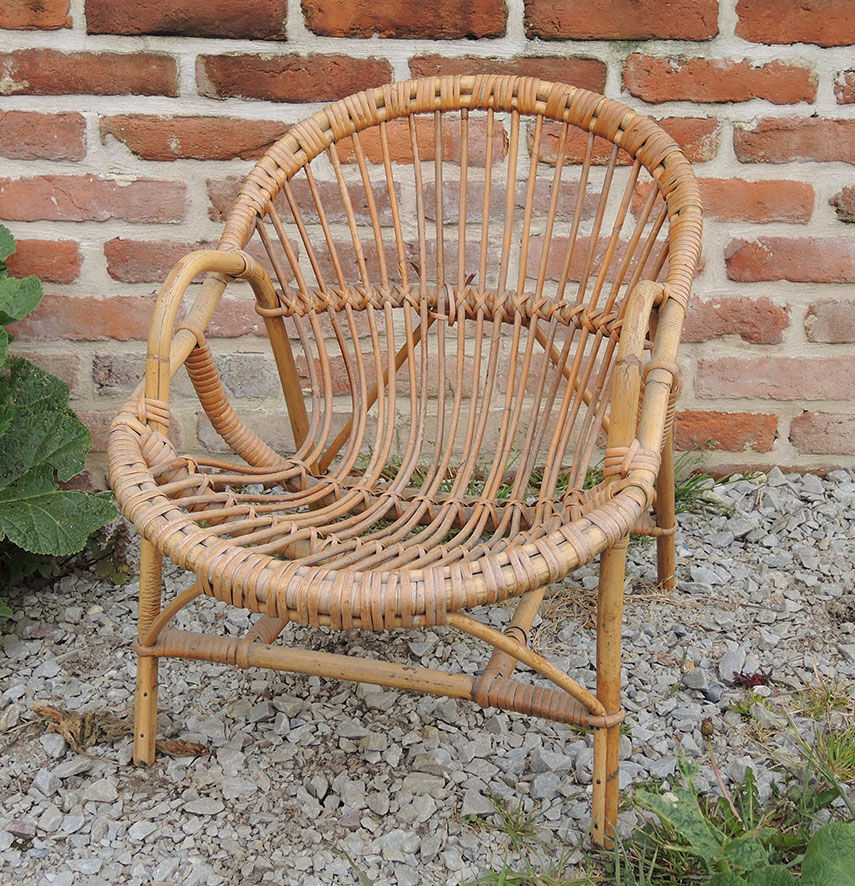 Old shell armchair for children rattan & bamboo
