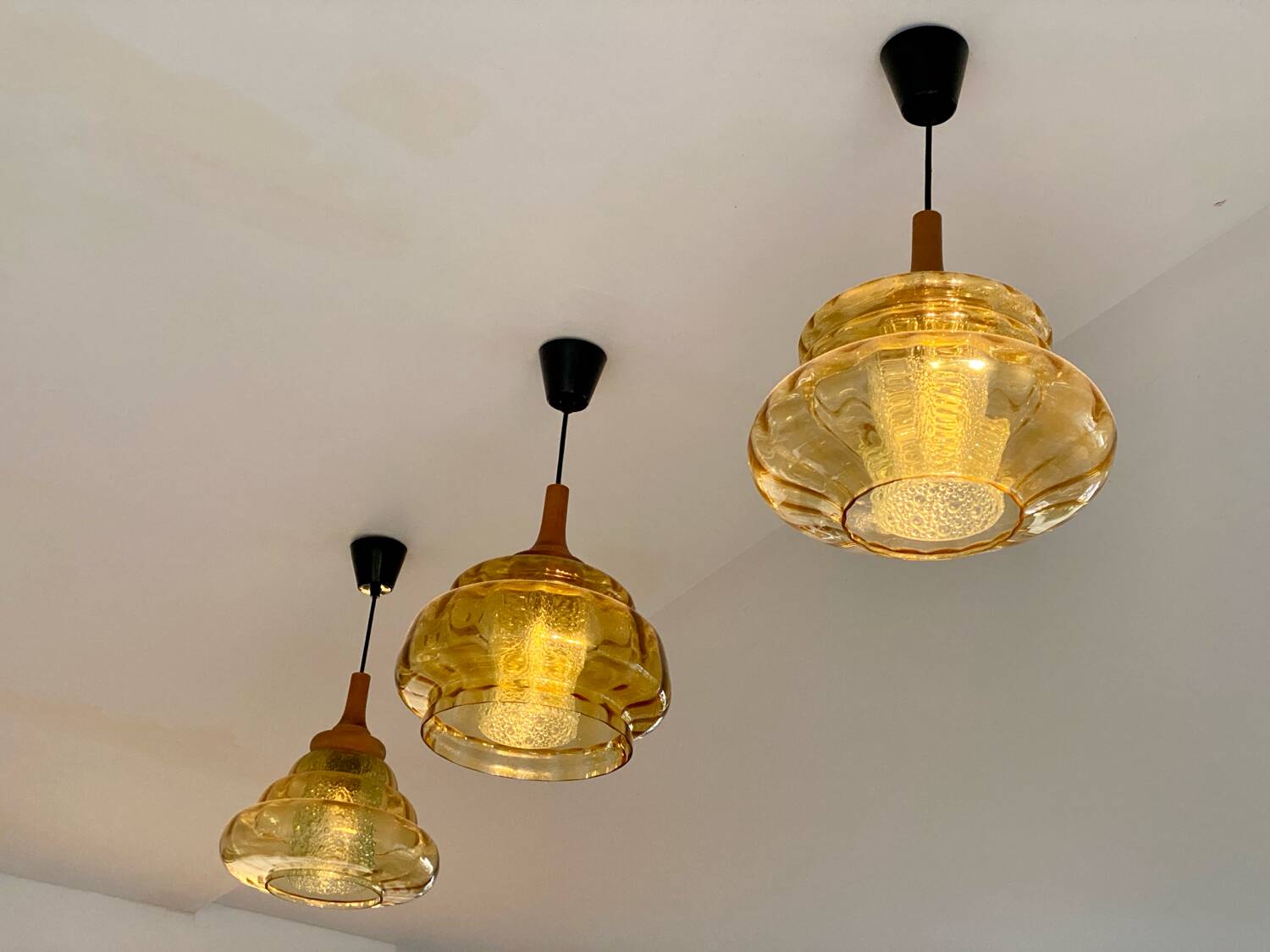 Trio of 3 glass chandelier suspensions GDR 1970 Veb Narva