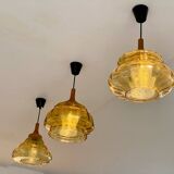 Trio of 3 glass chandelier suspensions GDR 1970 Veb Narva