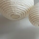 Suspension in rattan and natural japanese linen in the shape of a drop