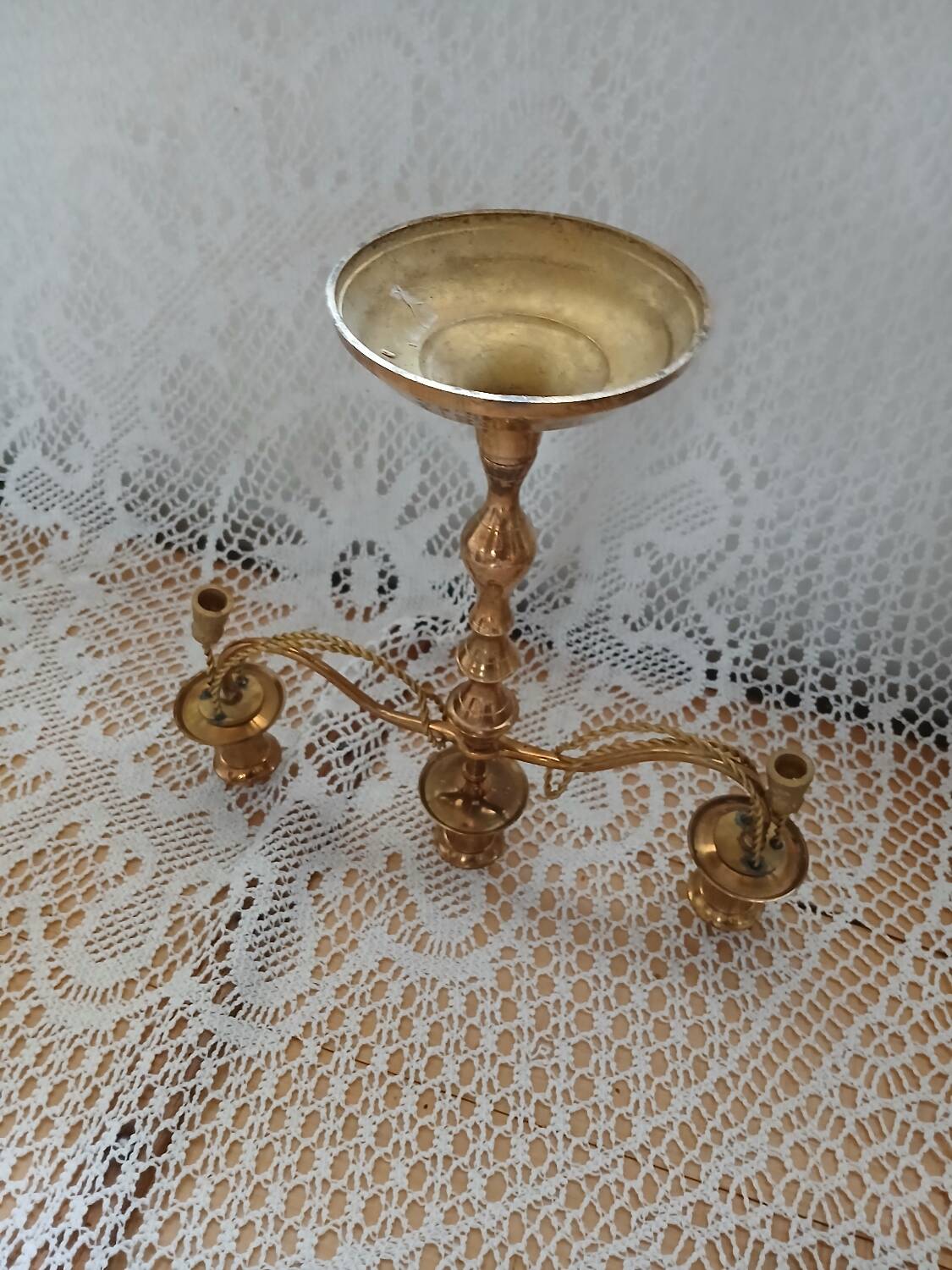 Antique metal chandelier with 3 arms