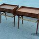 Modernist Danish teak bedside tables with rattan shelves, set of 2