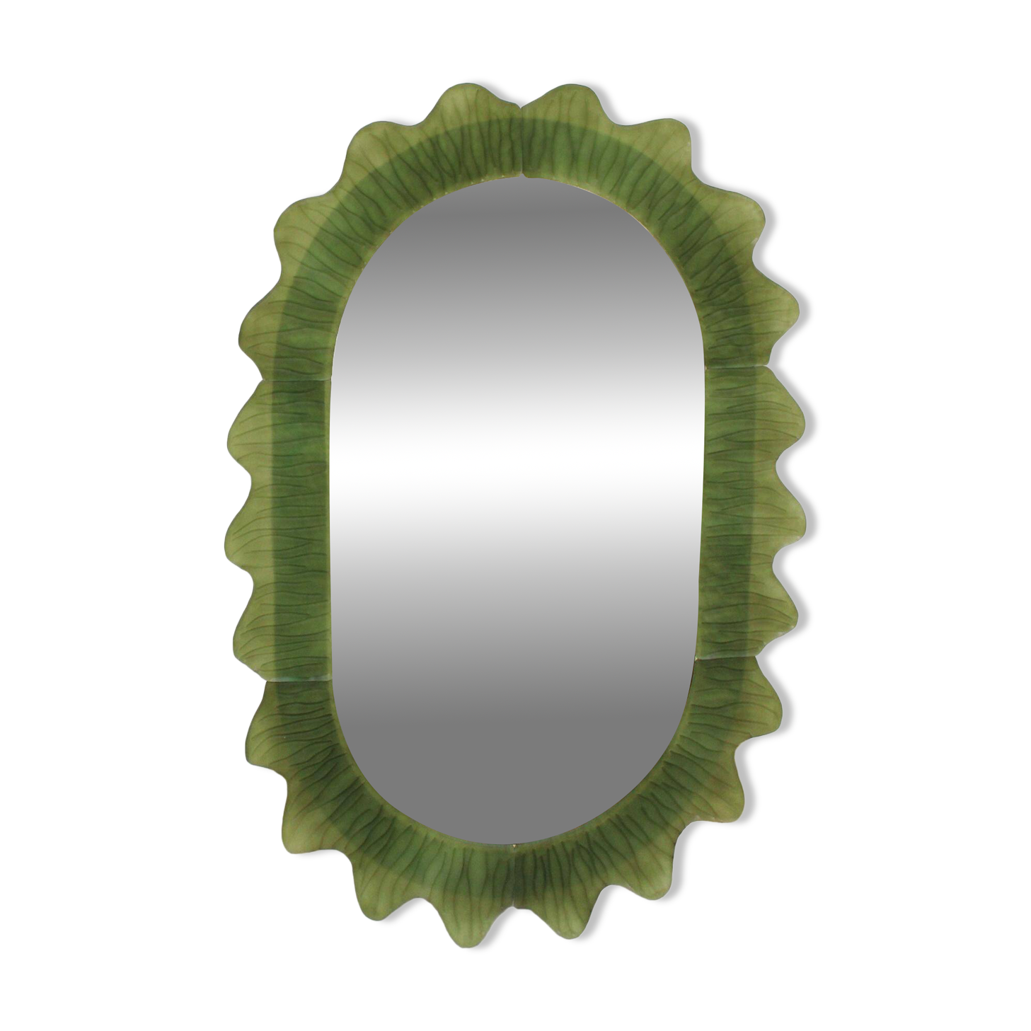 Organic-Shaped Green Italian Mirror Made of Murano Glass and Brass