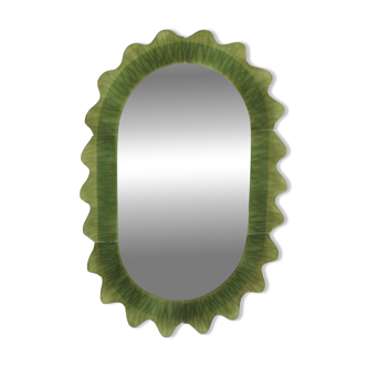 Organic-Shaped Green Italian Mirror Made of Murano Glass and Brass