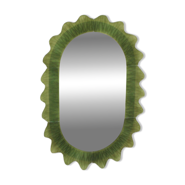 Organic-Shaped Green Italian Mirror Made of Murano Glass and Brass