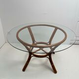 Table à manger en rotin plateau en verre vintage